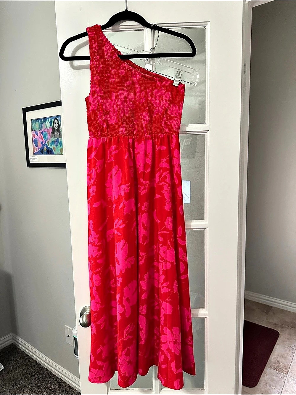 Pretty Garden Floral One-Shoulder Maxi Dress in Pink